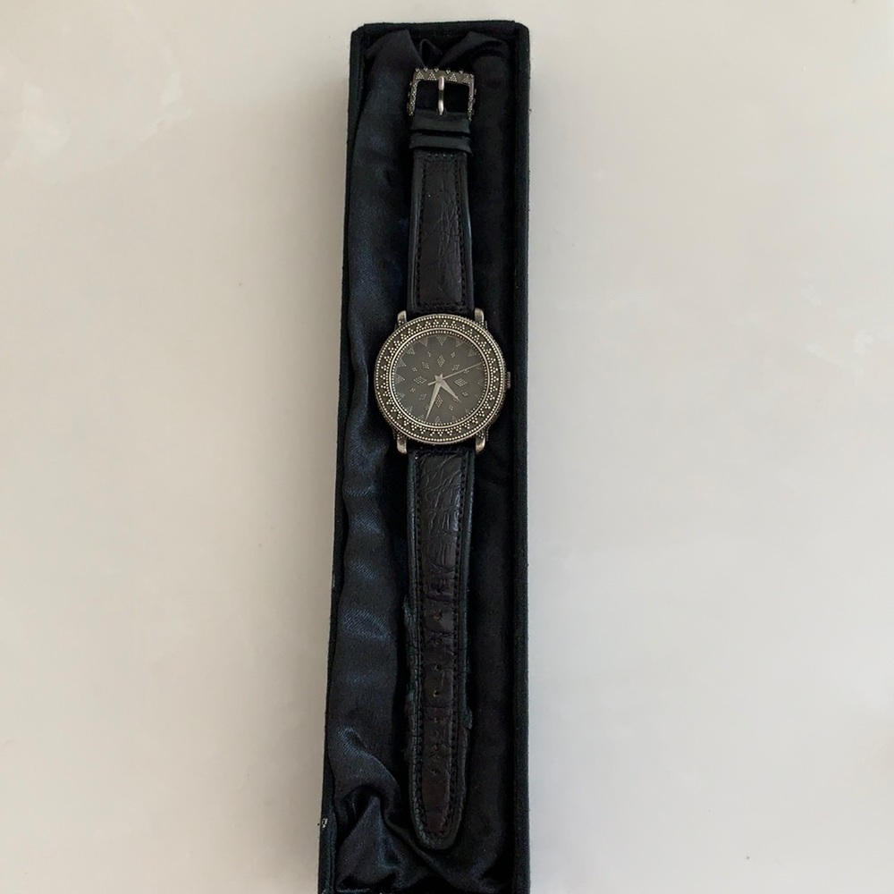 John Hardy Sterling Silver and Black Leather Watch